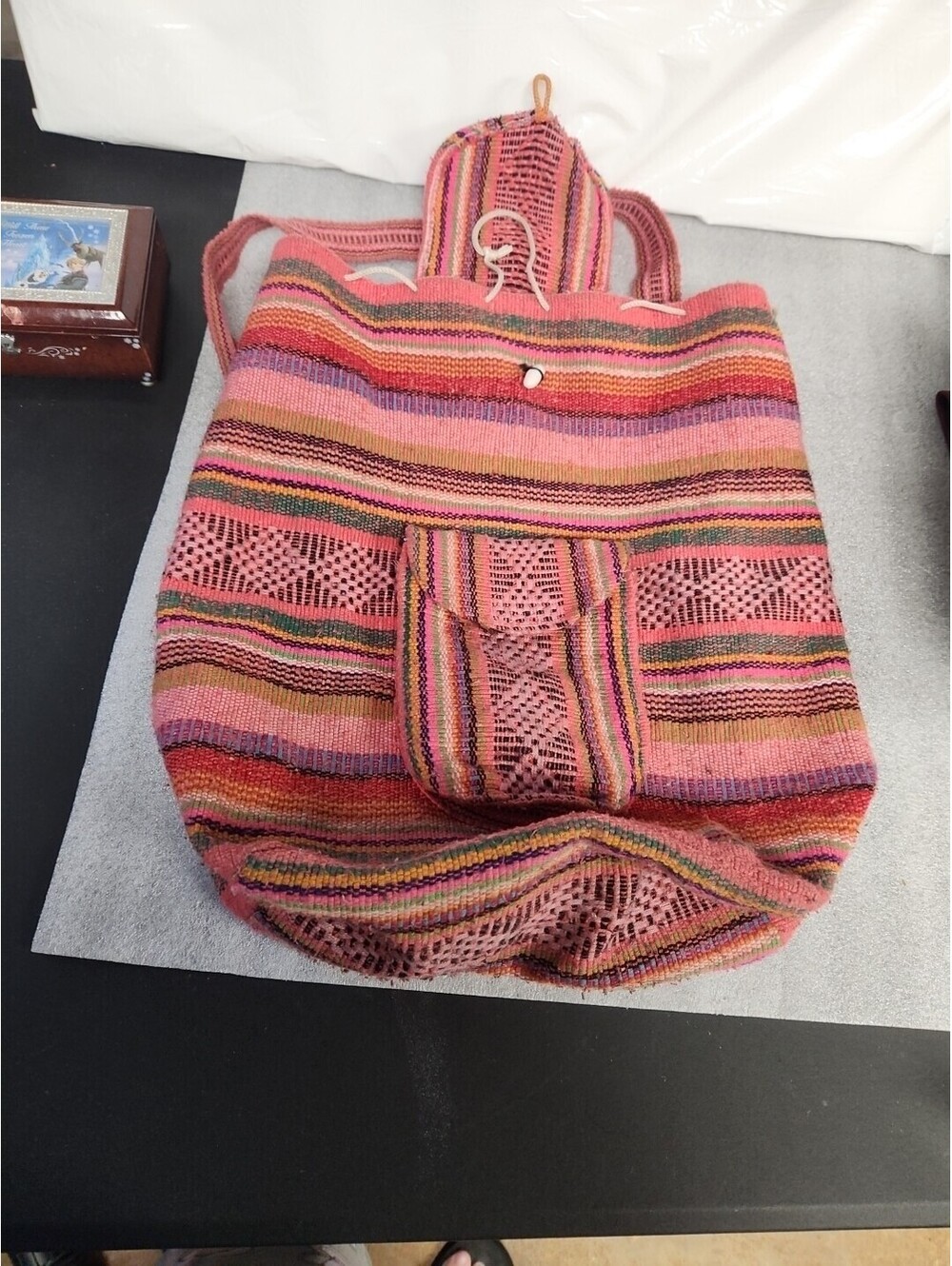 Guatemalan PINZON Textile Backpack Colorful Woven Fabric Hippie Boho PINK!.